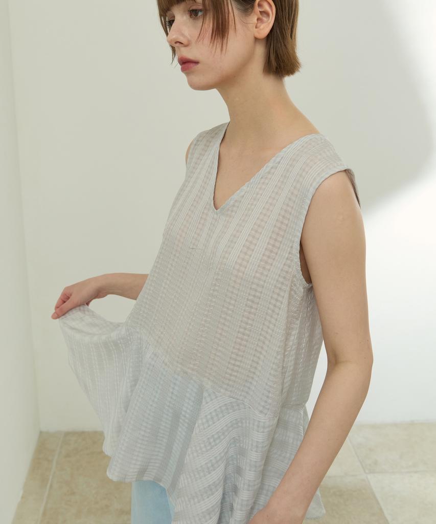 WIOE Check Stripe Mix Top_Light Gray