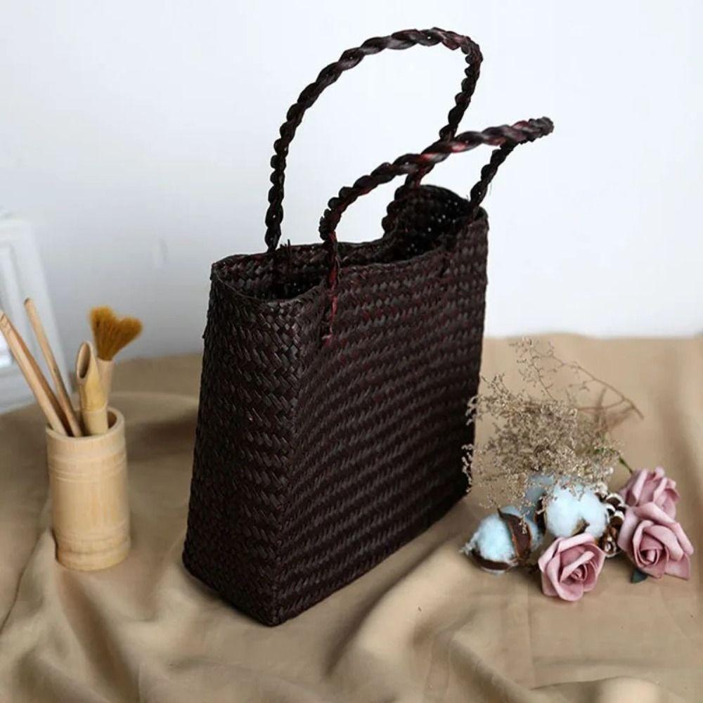 Basket Straw Tote Bags for Women Rattan Handmade Beach Hand Bags Ladies Bamboo Woven Holiday Shoulder Bag