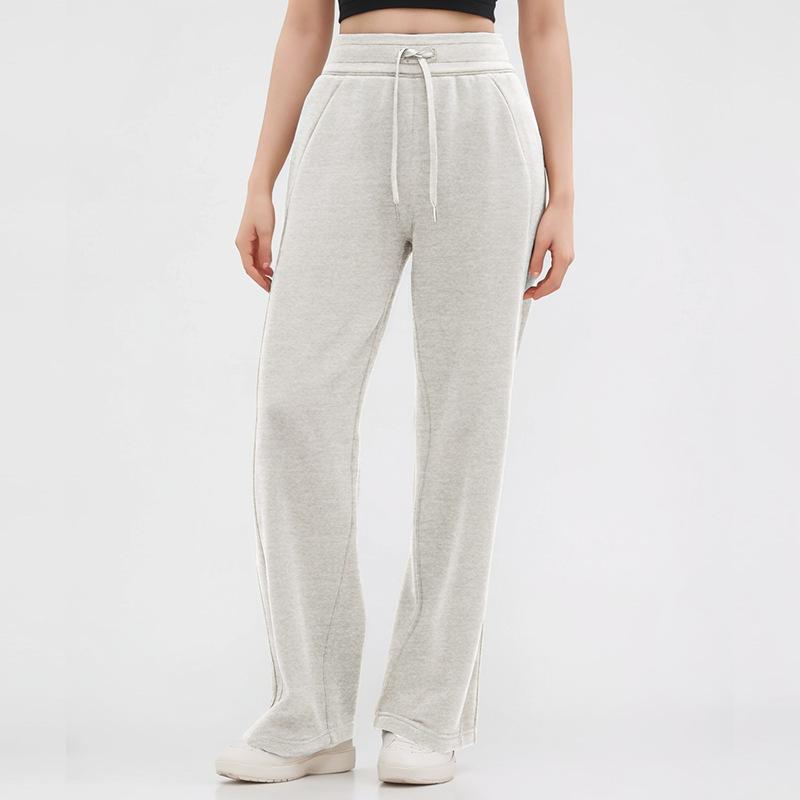 Autumn and winter women's yoga new sports and leisure high waist loose drawstring straight fleece warm wide leg sweater pants