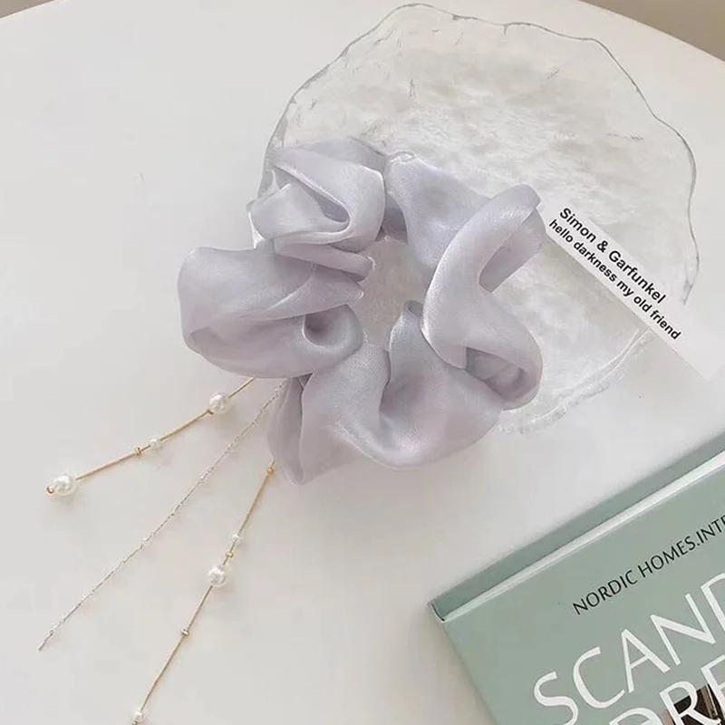 Women Fashion Elastic Scrunchie Hair Ties Tassel Pearl Women Elegant Hair Bands Ponytail Holder Hair Accessories Headwear Gifts