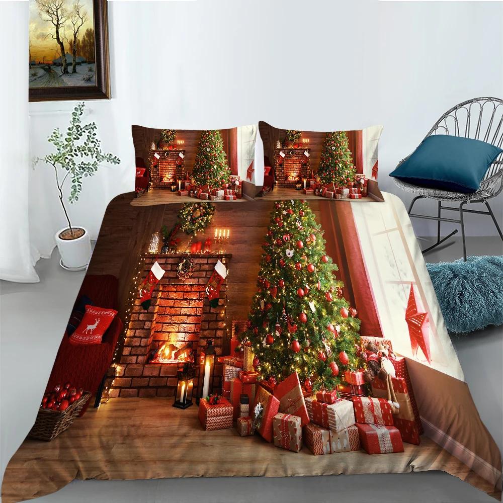 Christmas Stockings Duvet Cover Print Fireplace Polyester For Kids Boy Girl Christmas Present Christmas Element Theme Room Decor