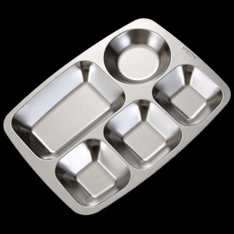 

304 Stainless Steel 5-Compartment Divided Lunch Plate 1L-1.5L Capacity