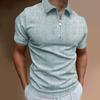 Summer Casual Slim Fit Short Sleeved Striped Zipper Lapel T-shirt Top Polo Shirt