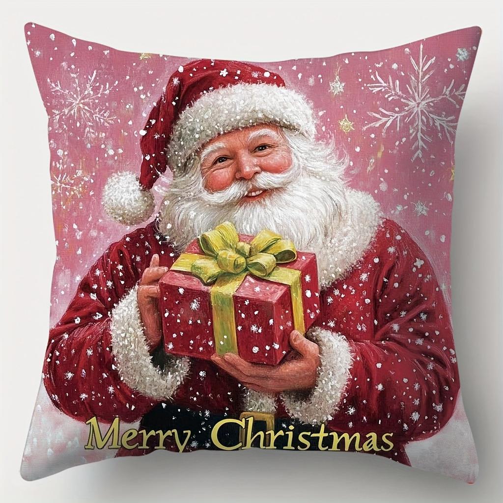 Home Decor Merry Christmas Santa & Snowman Pillows Pattern Cushion Cover Suitable For Sofa Bedroom Car Pillow Cover