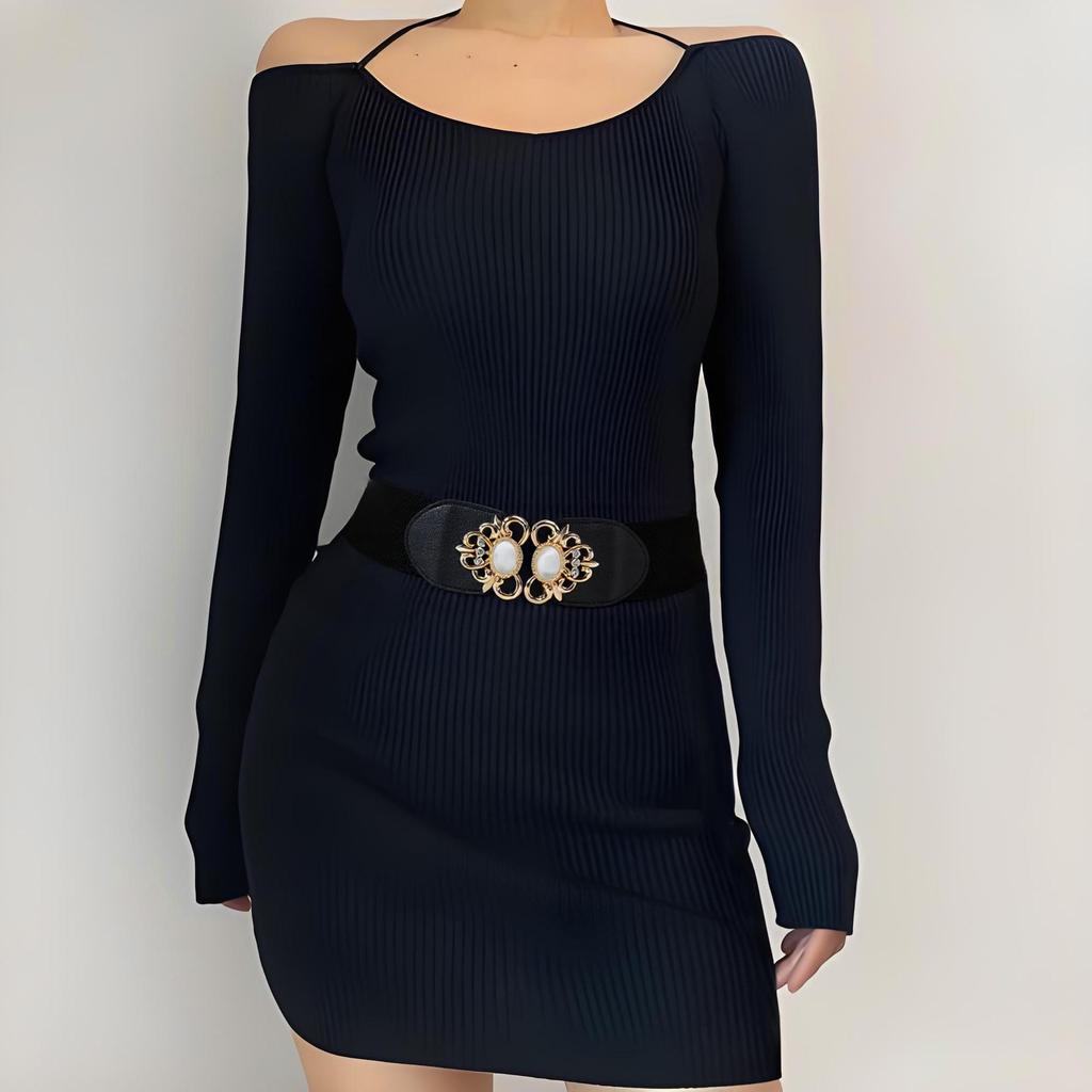 Women's Cat's Eye Stone Elastic Waist Belt with Metal Flower Leather Design - Versatile Wide Belt 2025