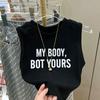 Summer Vintage White Crop Women Print Letter Punk Sexy Tank Korean Streetwear Cropped Sleeveless