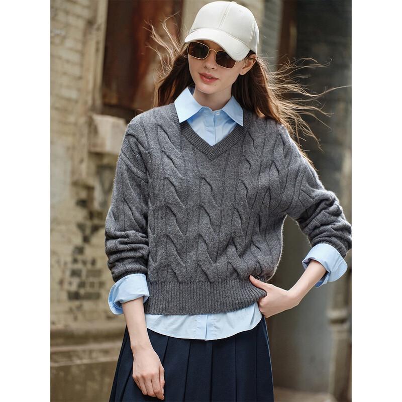 Navigare Women's 100% Merino Wool V-Neck Long Sleeve Knit Sweater
