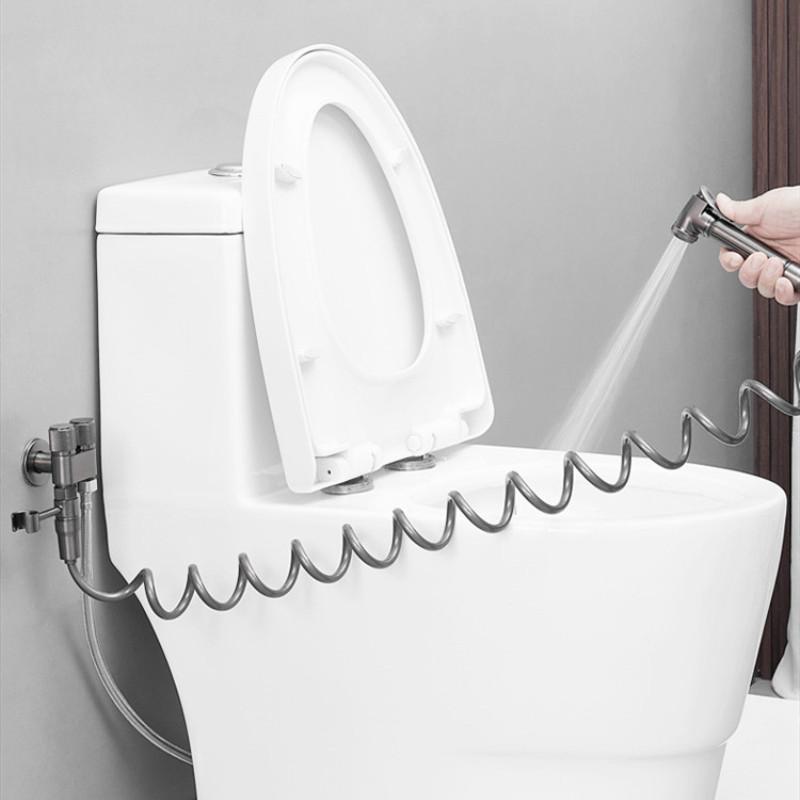 Väggmonterat Toalett Bidé Kran set Mässing Dubbel Användning Bidé kran Badrumsspruta Grå bidé kran Högtrycksspruta grå