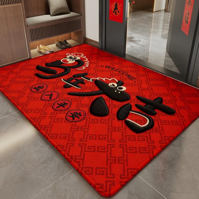 Horse Red Doormat Festive Entrance Rug Non-slip Home