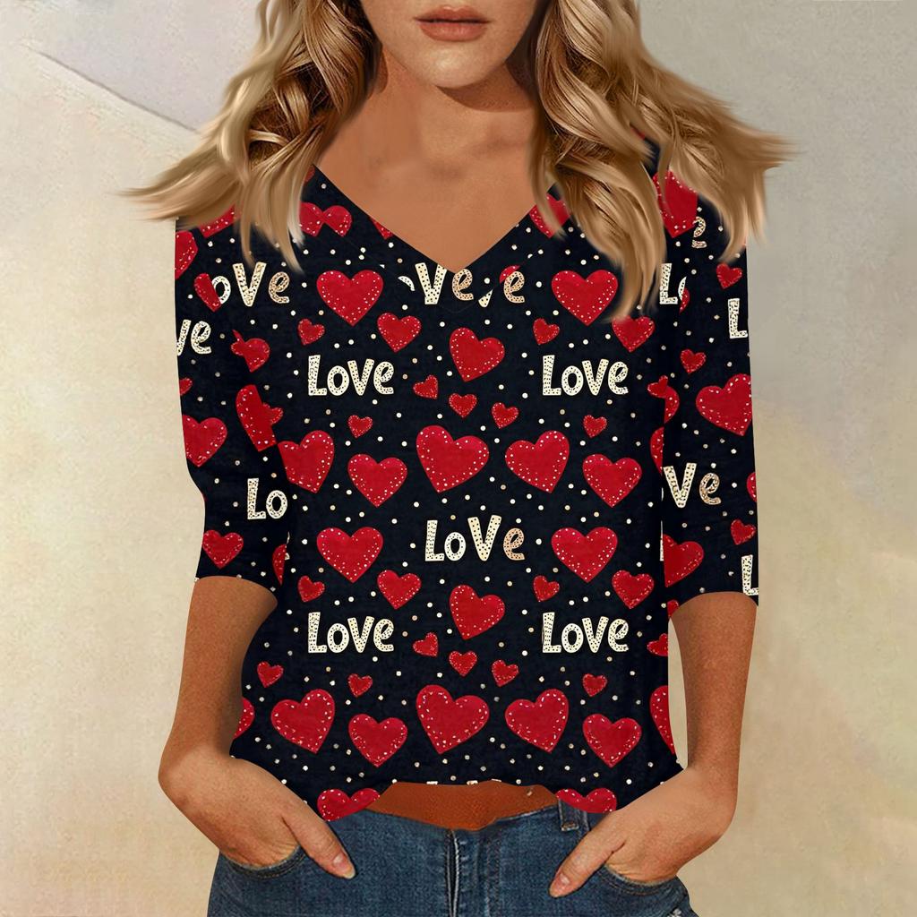 Women's T Shirt Print 3/4 Sleeve Daily Weekend Fashion Basic V- Neck Regular Top