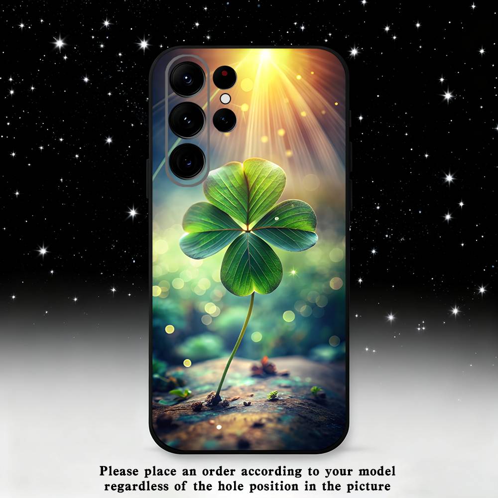 Lucky Four Leaf Clover Phone Case For Samsung S25,S24 Ultra,S20,S30 plus,S22 plus,S23,S30 Ultra 5G Silicone Black Shell