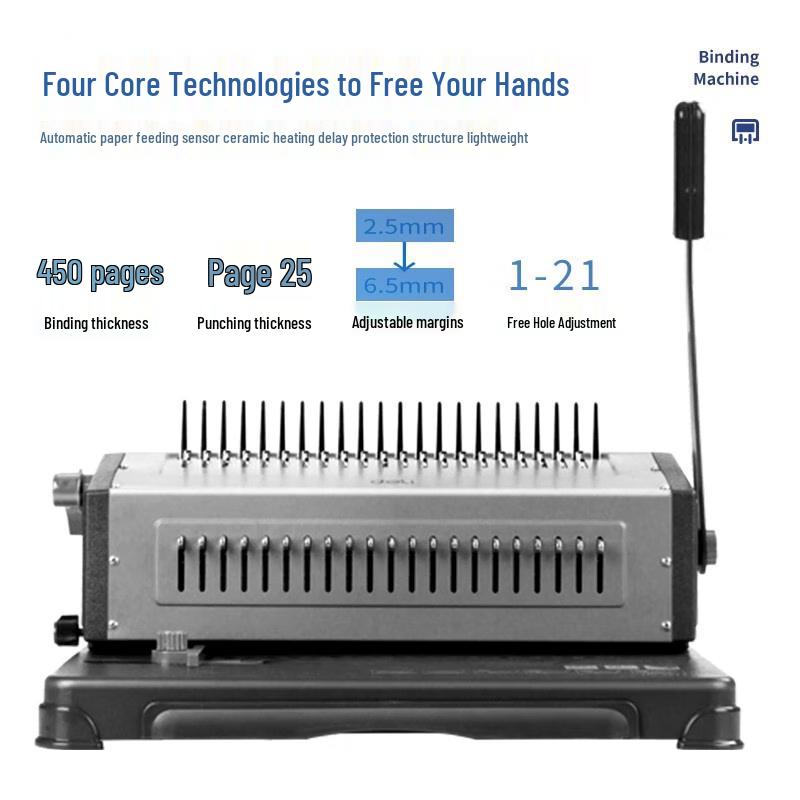 Deli 3874 Manual 21-Hole Comb Binding Machine CN plug (adapter included)