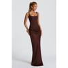 Women's Long Sleeve Slim Fit Corset Strappy Solid Bodycon Maxi Dress, Casual Pure Aesthetic Evening Dress for Europe America