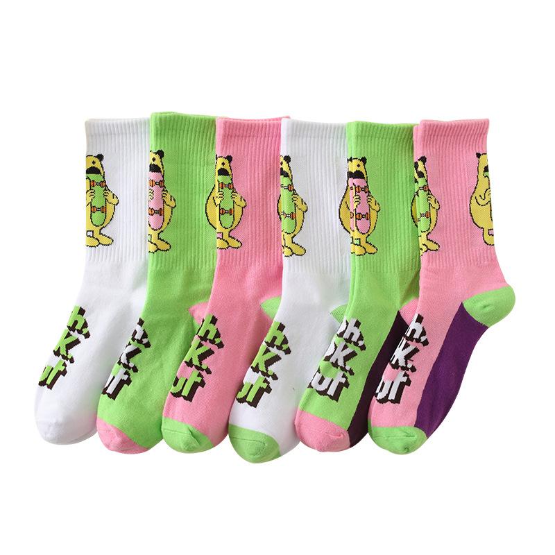Ladies Spring Fashion Cartoon Letter Movement In Tube Cotton Socks