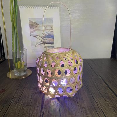 Hanging Lantern Outdoor with Handle Rustic Handcrafted Lampshade Woven Light DIY for