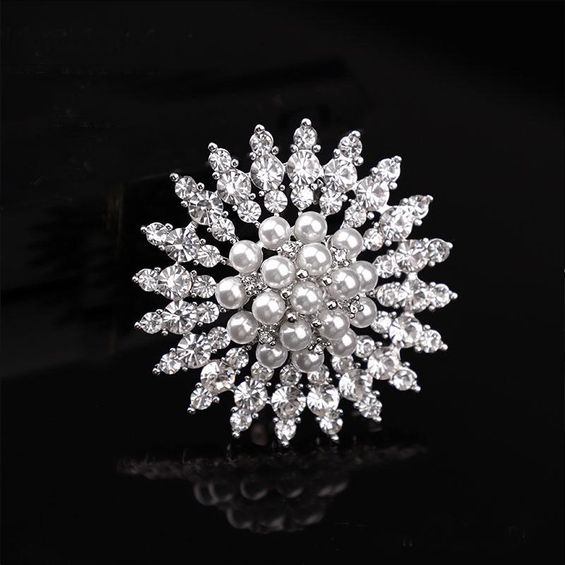 Elegant Rhinestone Pearl Snowflake Brooch - Premium Alloy for Wedding and Formal Wear