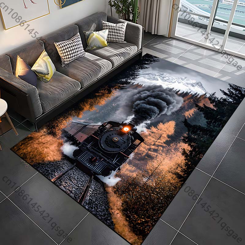 Retro Steam Train Pattern Rug Carpets for Bedroom Living Room Bathroom Mat Creative Door Mat Cloakroom Home Decor Area Rug