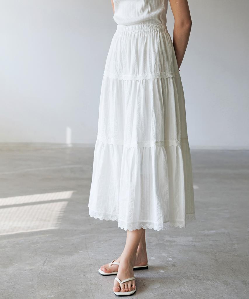 HYFVE Cotton Lace Tiered Long Skirt