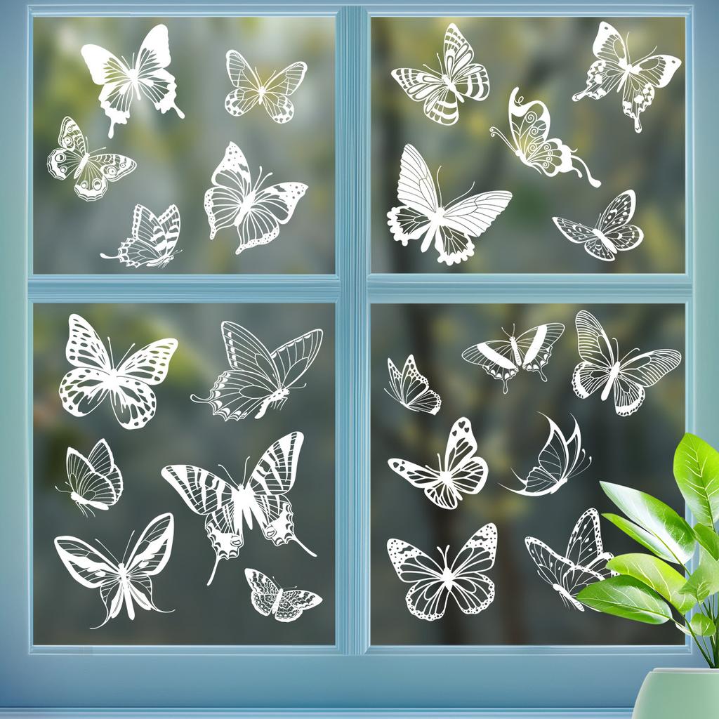 Spring 2026 White Butterfly Hummingbird Flower Static Cling Window Stickers No Residue Decorative Safety