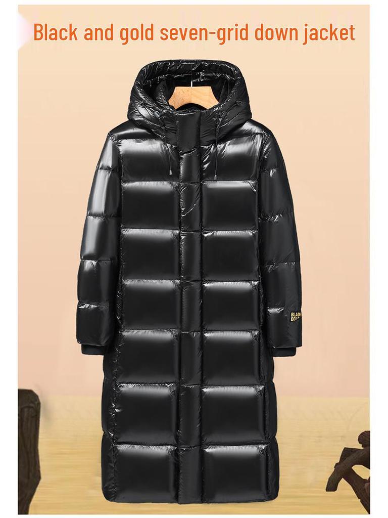 Unisex Czarno-Złota Lekka Kurtka Puchowa Średniej Długości, Edycja Zima 2025