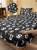 1 Simple Modern Letter Geometry Printed Matte Fitted Sheet, Bedroom Printed Bed Cover, Bedding (Excluding Pillowcases)