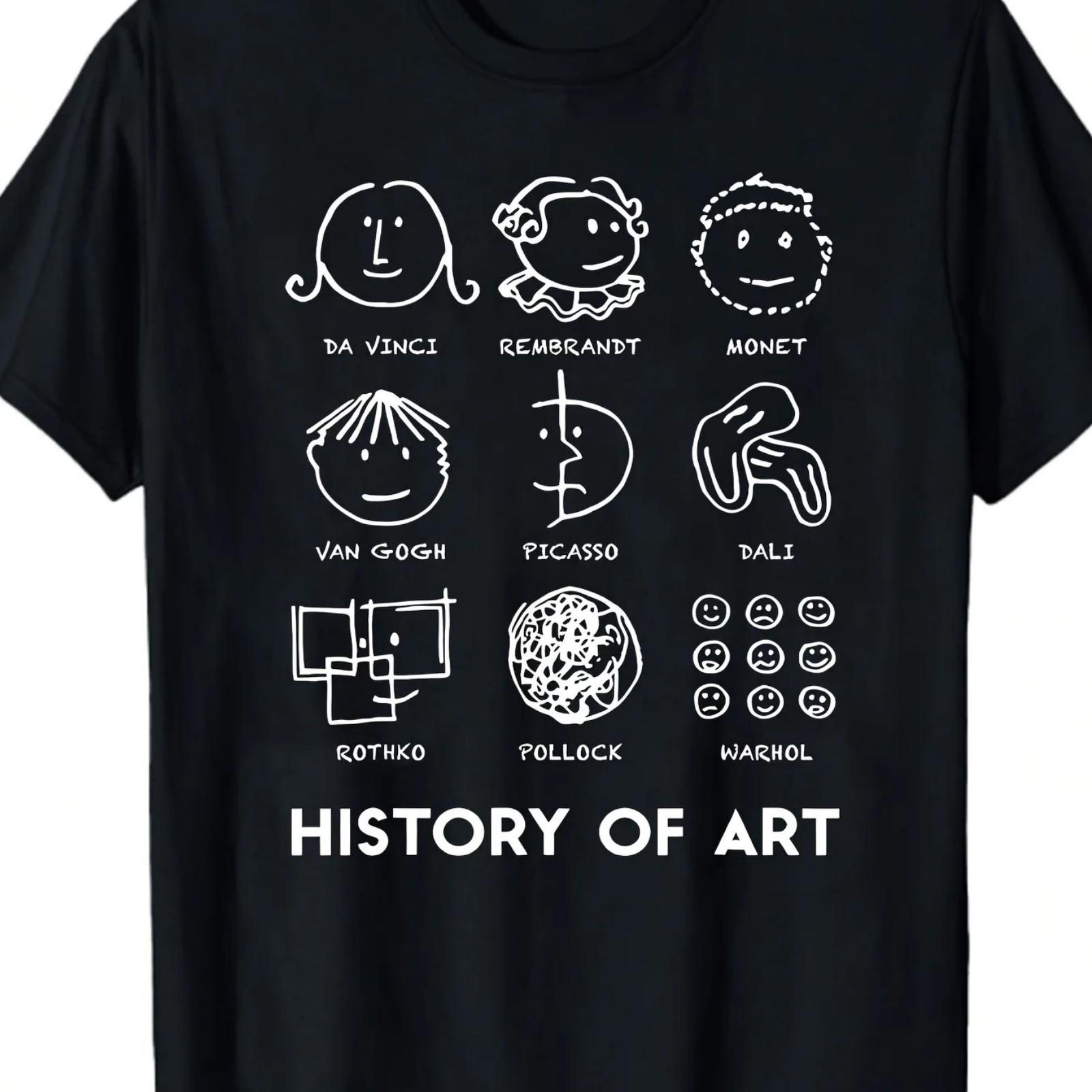 

Ladies casual round neck T-shirt art history cartoon graffiti and letter printing summer knitted fabric top XXXXXL чорний