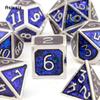 7 Pcs Silver Blue Standard Metal Dice Solid Metal Polyhedral Dice Set Suitable for Role-Playing RPG  Board Game Card Game