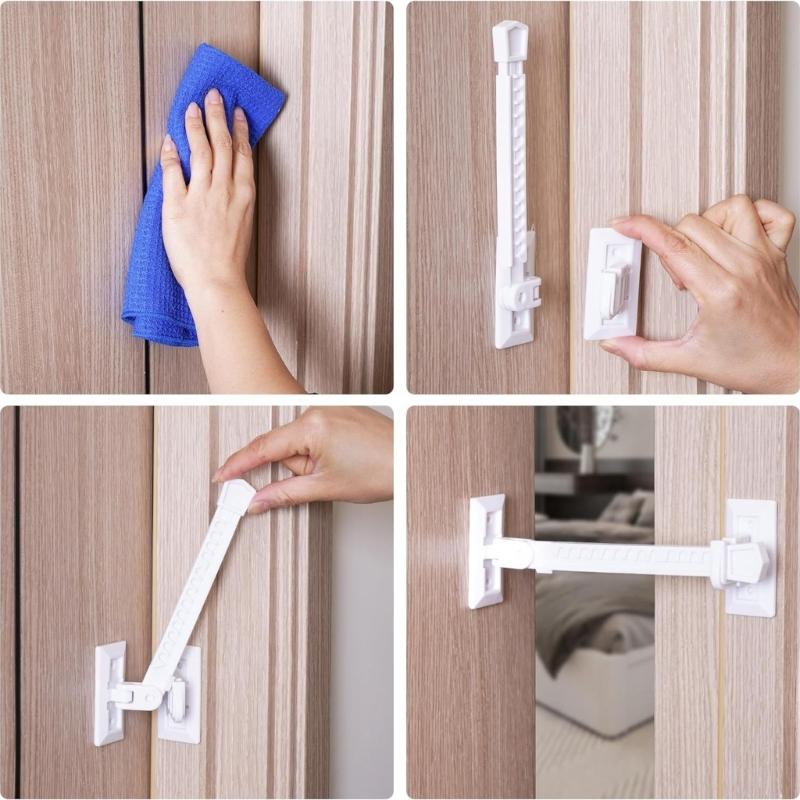 2Pcs Door Blocking Lock Limiters Safety Latches Window Stoppers Adjustable No Punching Window Restrictors Easy To Install