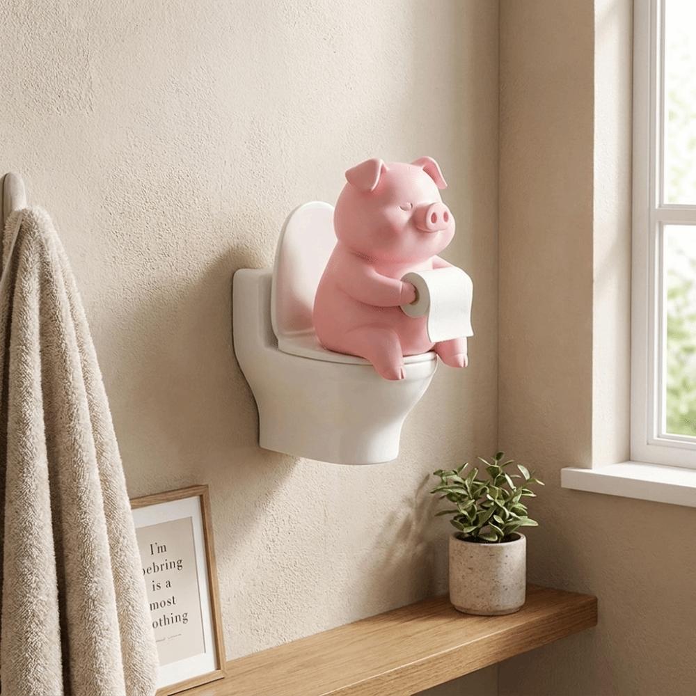 Cartoon Pig Figurine 3D Printed Pig Sitting On Toilet Cute Pig Desktop Ornaments Home Office