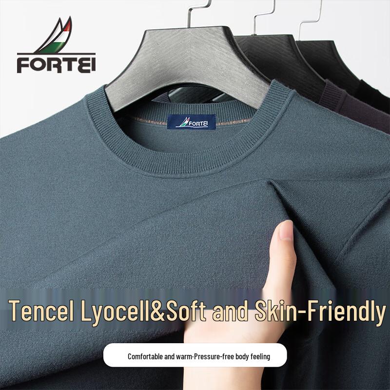 Futing Men's Tencel Lyocell Blend Crew Neck Knit Sweater
