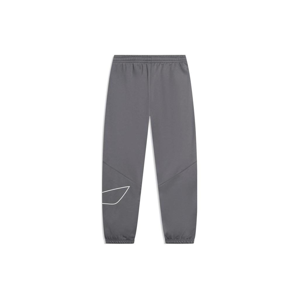 Li Ning Sports Lifestyle Series Letter Logo Print Cuffed Fleece Warm Loose Knit Sweatpants Men Bottoms Black Pine-Grey AKLTD71-2