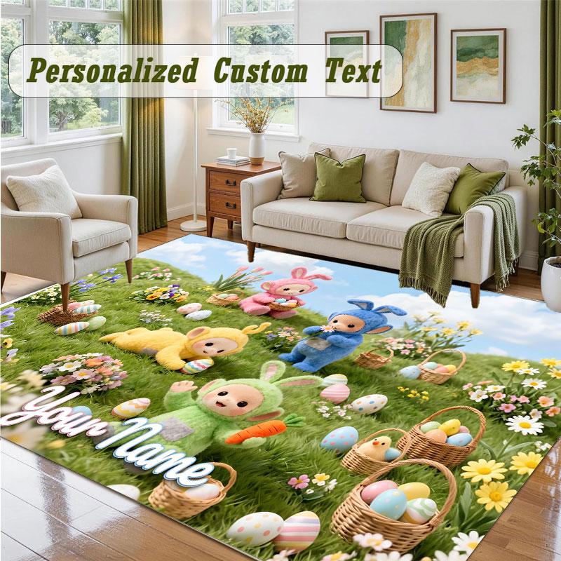 Crystal Velvet Square Rug Custom NameTeletubbies Pattern Non Slip Home Floor Decor Rug