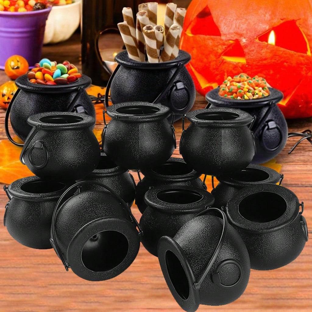 2-24PCS Spooky black Candy Bucket Halloween Mini Black Bucket Props Pot Trick or Treat Halloween Decoration Party Favors