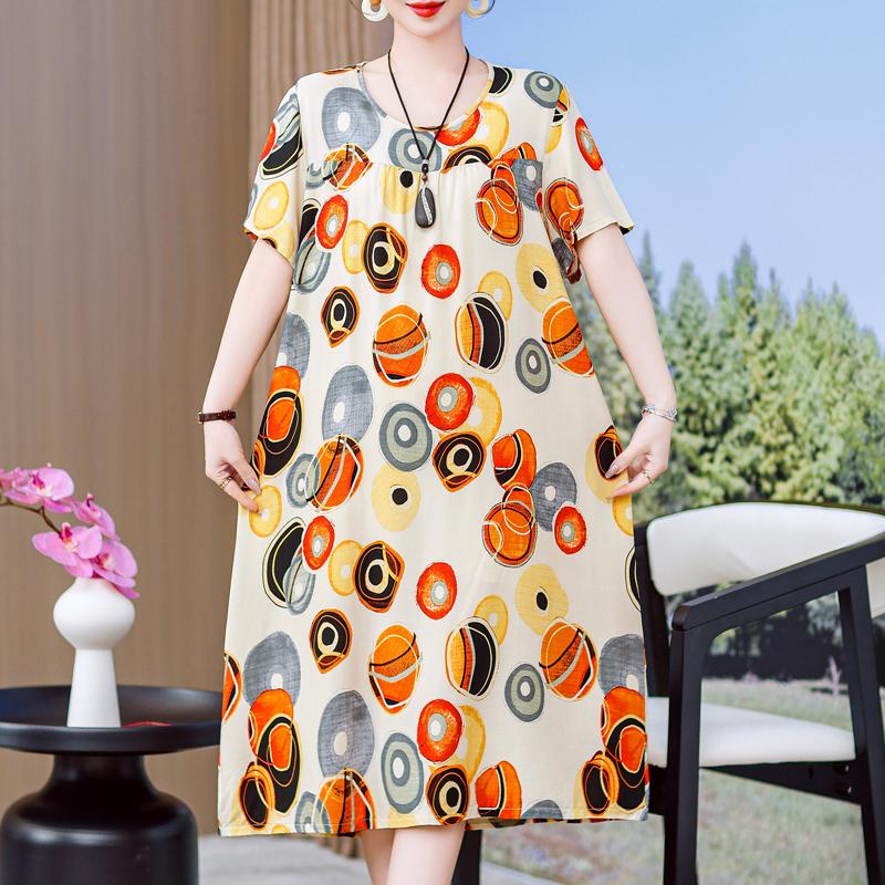 Plus Size Eleganckie sukienki letnie Luźne sukienki typu oversize z krótkim rękawem w stylu vintage Kobieta