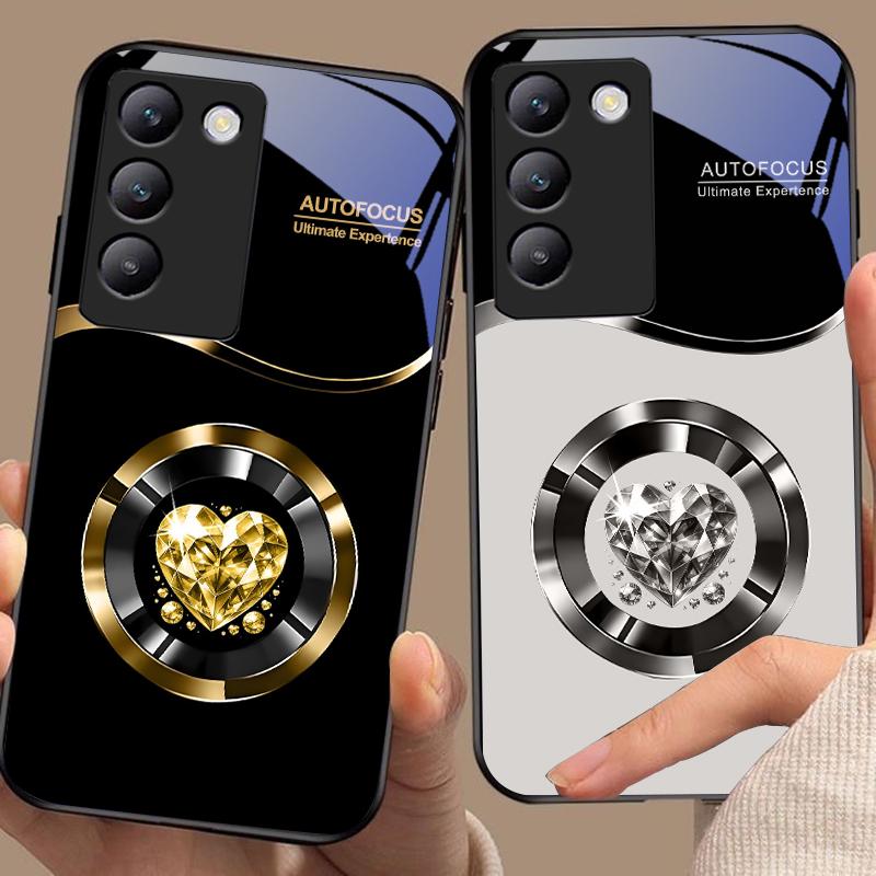 Circle Diamond Für Y72 33S 11 03 36 96 Lite 35 16 Iqoo 12 V40 SE 5G 29 40 21 30 X80 Pro Vivo Gehärtetes Glas Handyhülle Schwarz