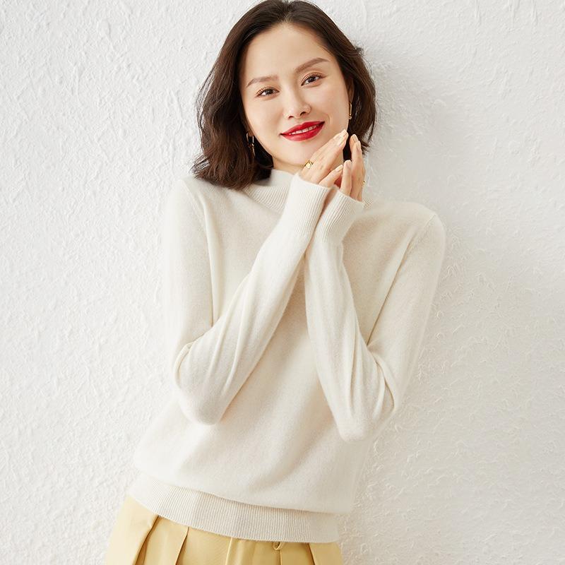 VEZFAA Damenmode, lässig, Herbst/Winter, einfarbig, mit langem Ärmel, halber Rollkragenpullover