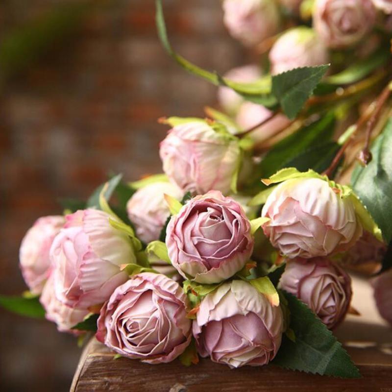 Artificial Rose Flower Multiple Heads Flowers Simulation Silk Floral Bouquet for Arrangement Home Livng Room Wedding Party X3UC