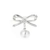 Elegant Simple Bow Brooches for Women Bowknot Pin Pearl Pendant Safety Lapel Pins Wedding Jewelry Body Accessories Creative Gift