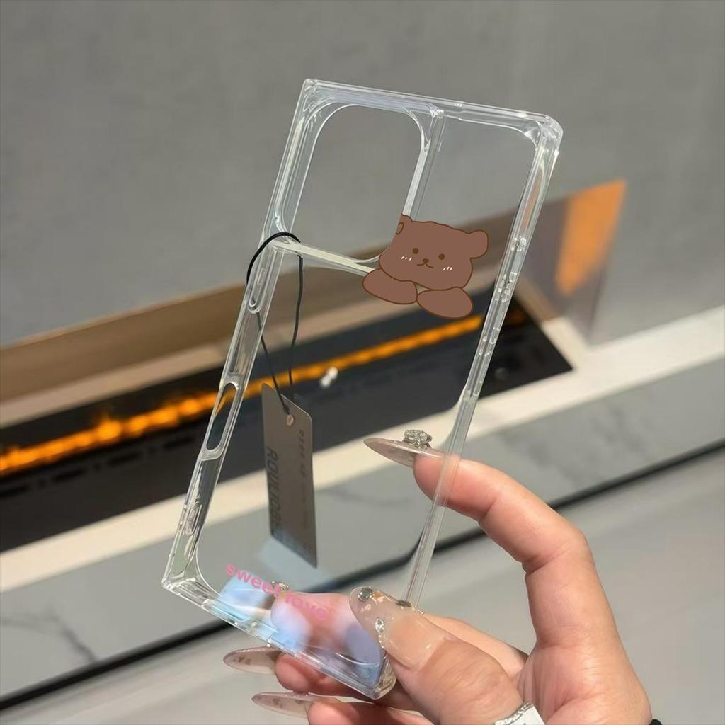 Clear Square Back Tube Case Protection For iPhone 14 Pro Max 11 13 15 Plus 16 ProMax 12 Anti-Oxygen,Love Teddy Bear Pattern Casing