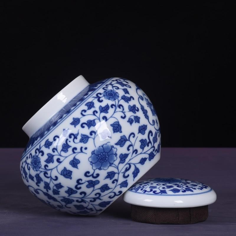 Blau-weiße Porzellan-Teedose mit Deckel Keramik-Tischvase Heim Multifunktionale Süßigkeiten Nüsse Schmuckschatulle Küchenbehälter