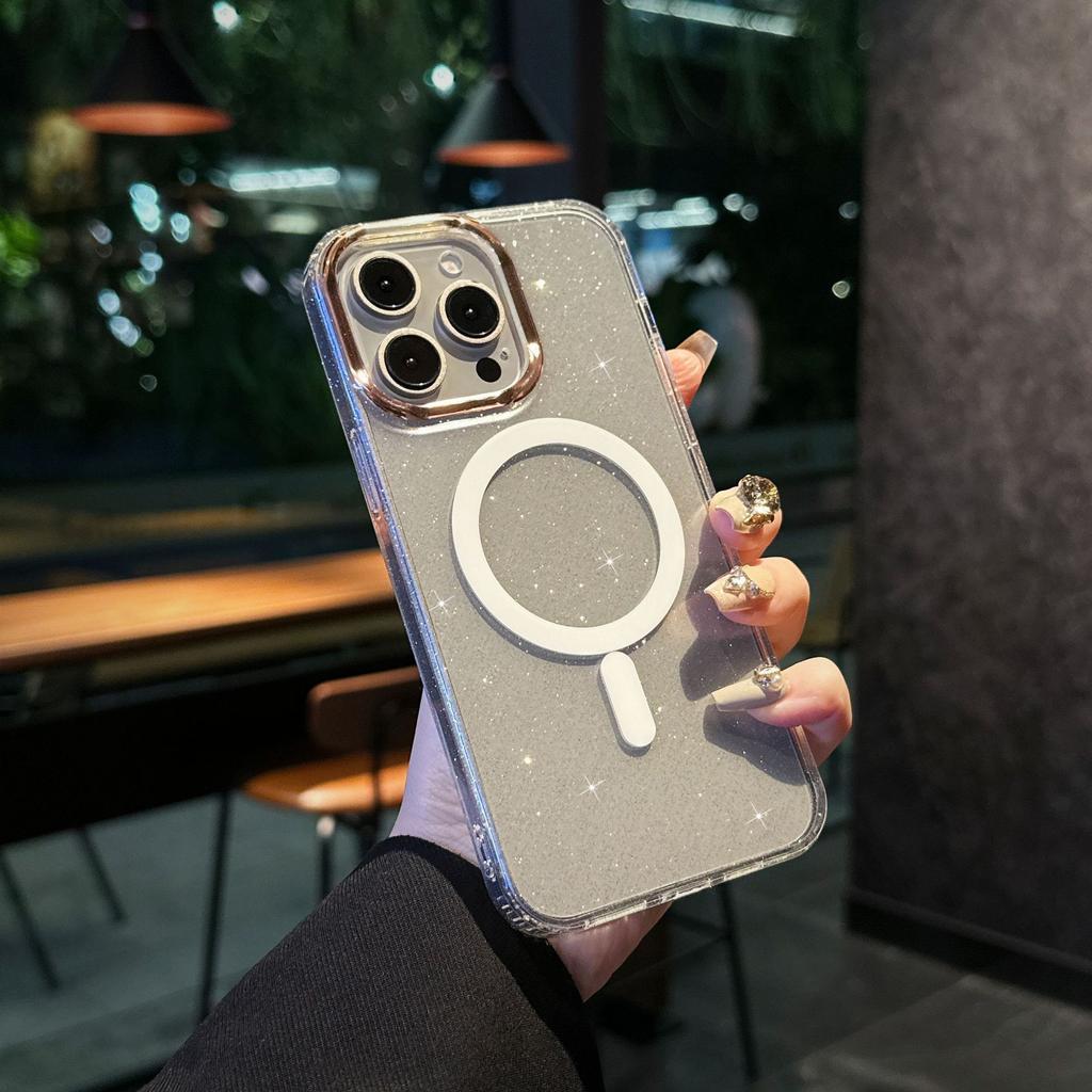 Apple 16 Gold Light Magnetic Charging Mobile Phone Case Starry Sky Flash Powder IPhone 15pro Suitable for 14 Anti-fall Protection Case