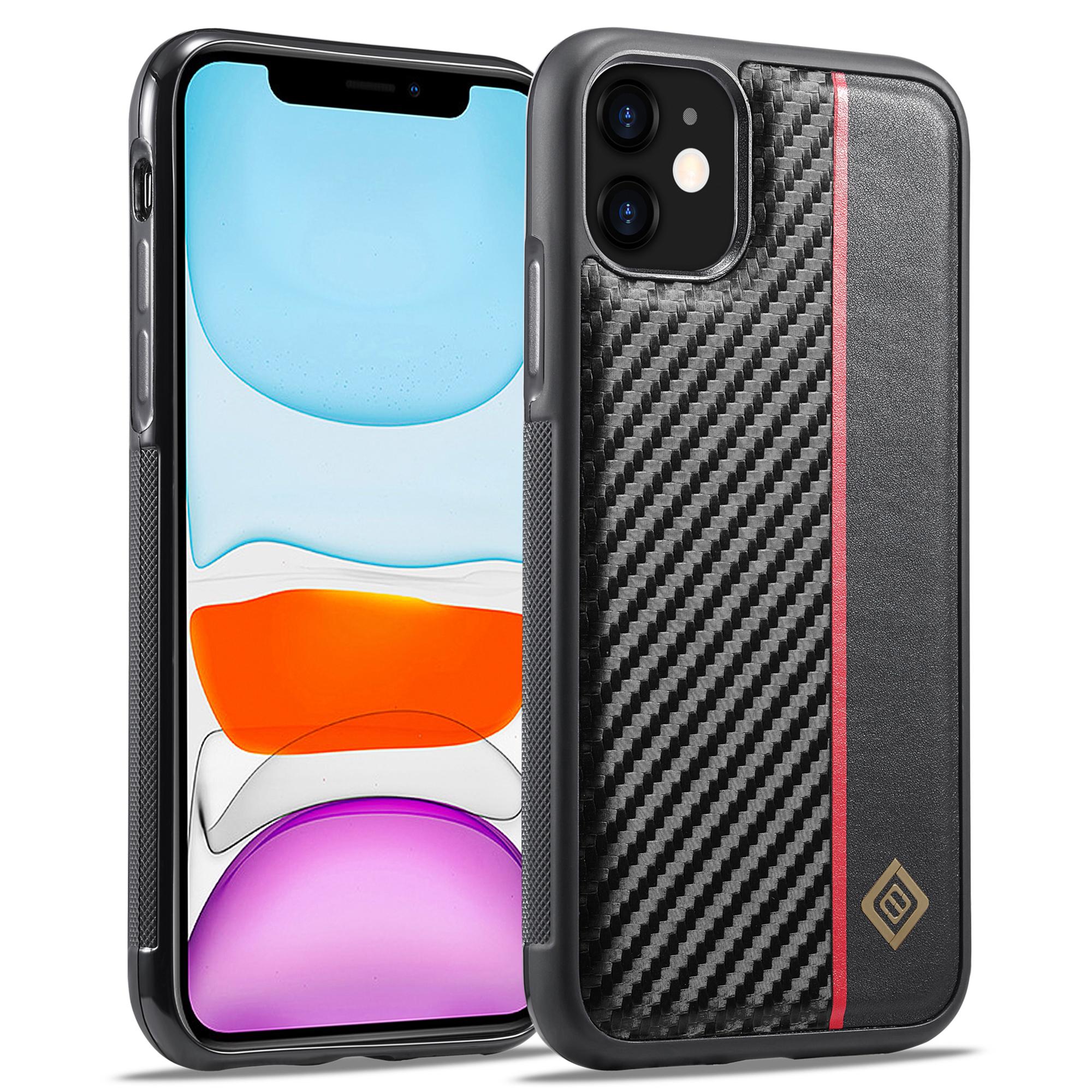 

LC.IMEEKE For iPhone 11 Smartphone Case Carbon Fiber Texture PU Leather+TPU+EVA Shell Cover A