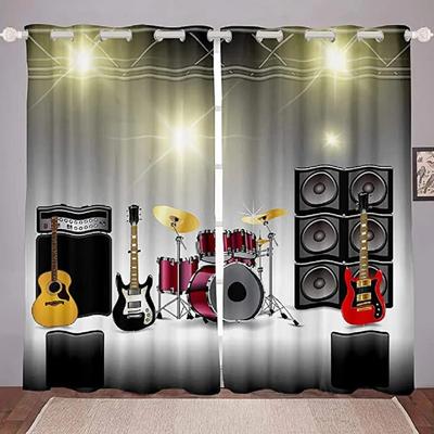 Rockmusik-Vorhänge für Schlafzimmer, Wohnzimmer, Teenager, Jungen, elektronische Musikinstrumente, Vorhang, Gitarrentrommel, Lautsprecher, Fenstervorhänge