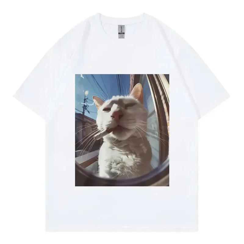 2026 SpringSummer Fun Smoking Cat Emoji Pattern Y2KT Hoodie Fashion Casual ShortSleeved TShirt