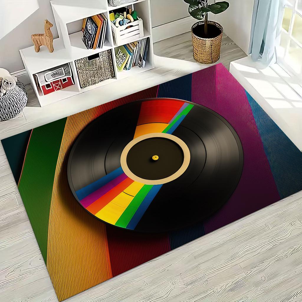 Schallplatte Musik DJ Bildschirm Band Teppich für Wohnzimmer Sofa Schlafzimmer Haus Fußmatte Dekor,Große Kinder Spiel Rutschfeste Bodenmatte