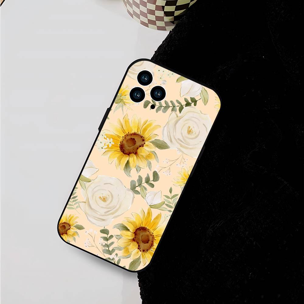 Sunflower Flower Sea Phone Case For IPhone 17 Air 16 15 14 13 Pro Max 11 12 Black Silicone Cover