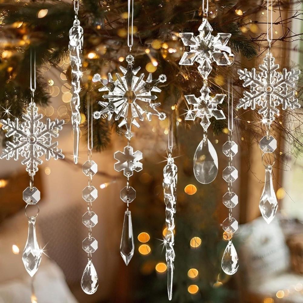 18pcs Clear Acrylic Christmas Hanging Teardrop Shape Icicle Decorations Pendant Home Decor