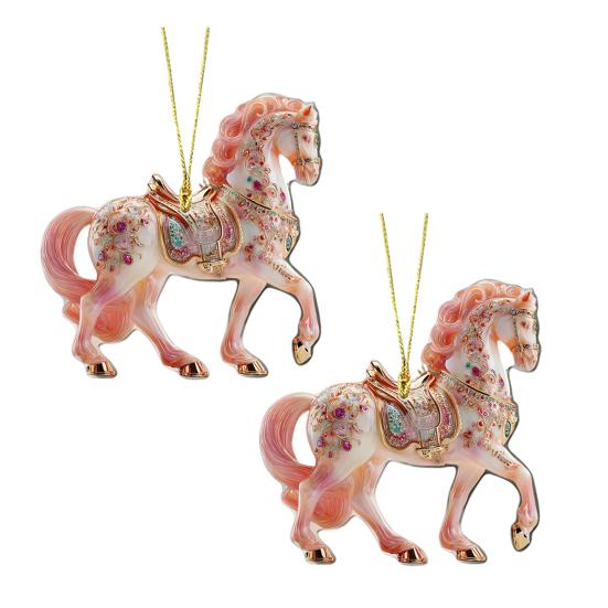 2 Pcs Horse Christmas Ornament Acrylic Sparkly Rhinestones Horse Hanging Decoration 2D Flat Christmas Tree Ornament for Horse Lovers