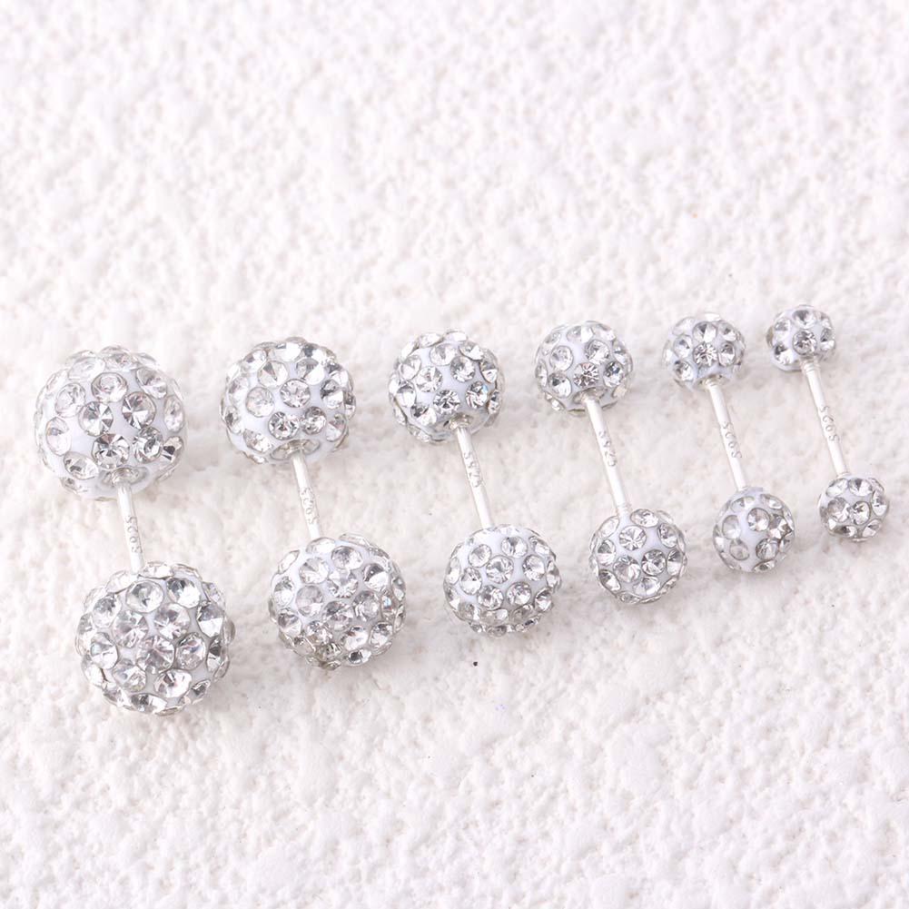 

S925 Silver-Plated Diamond Ball Stud Earrings: Shamballa Screw-On Cartilage Piercing 6mm Pair