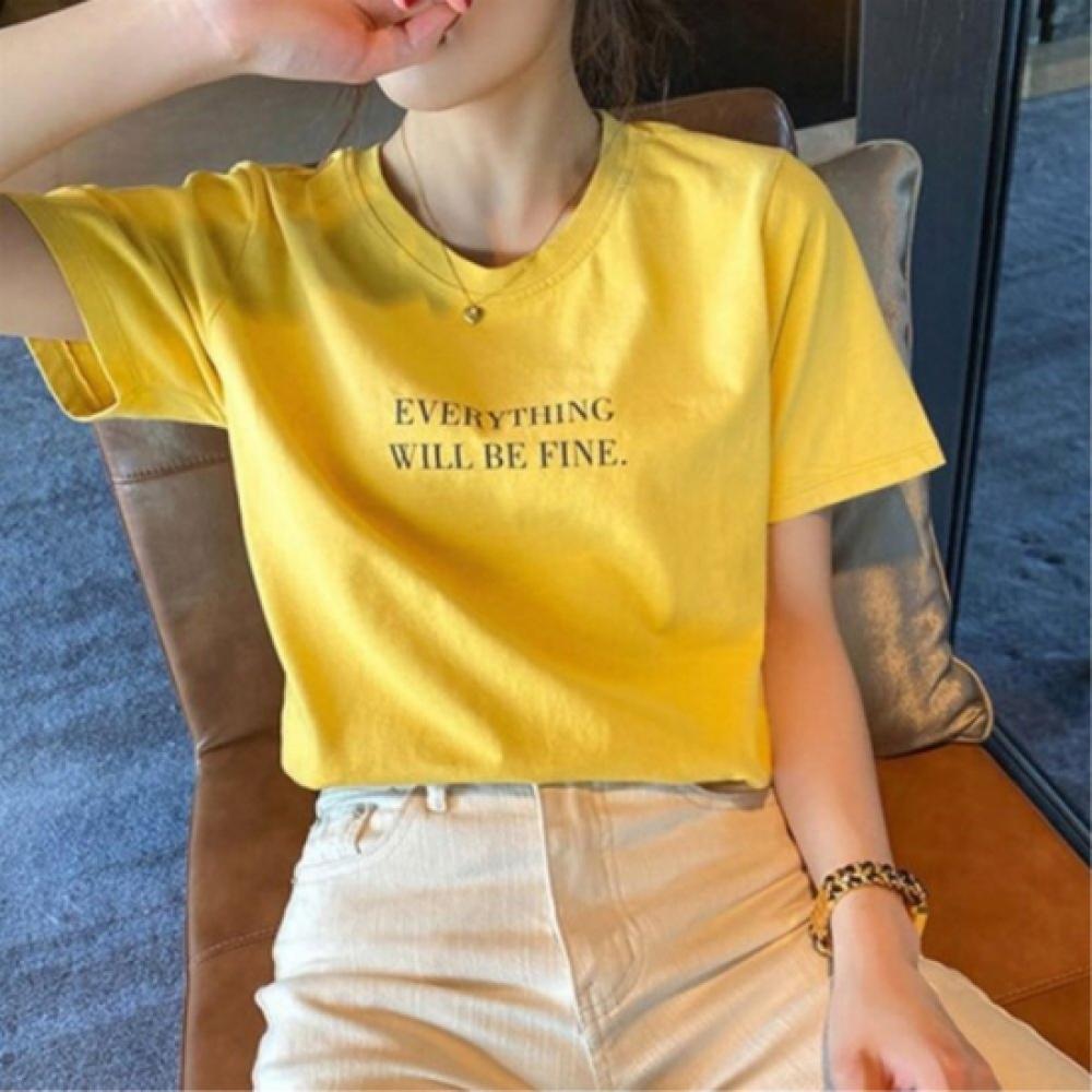New Arrivals Open Run Women ShorT Sleeve LeTTering T shirT Regular fiT Roundneck